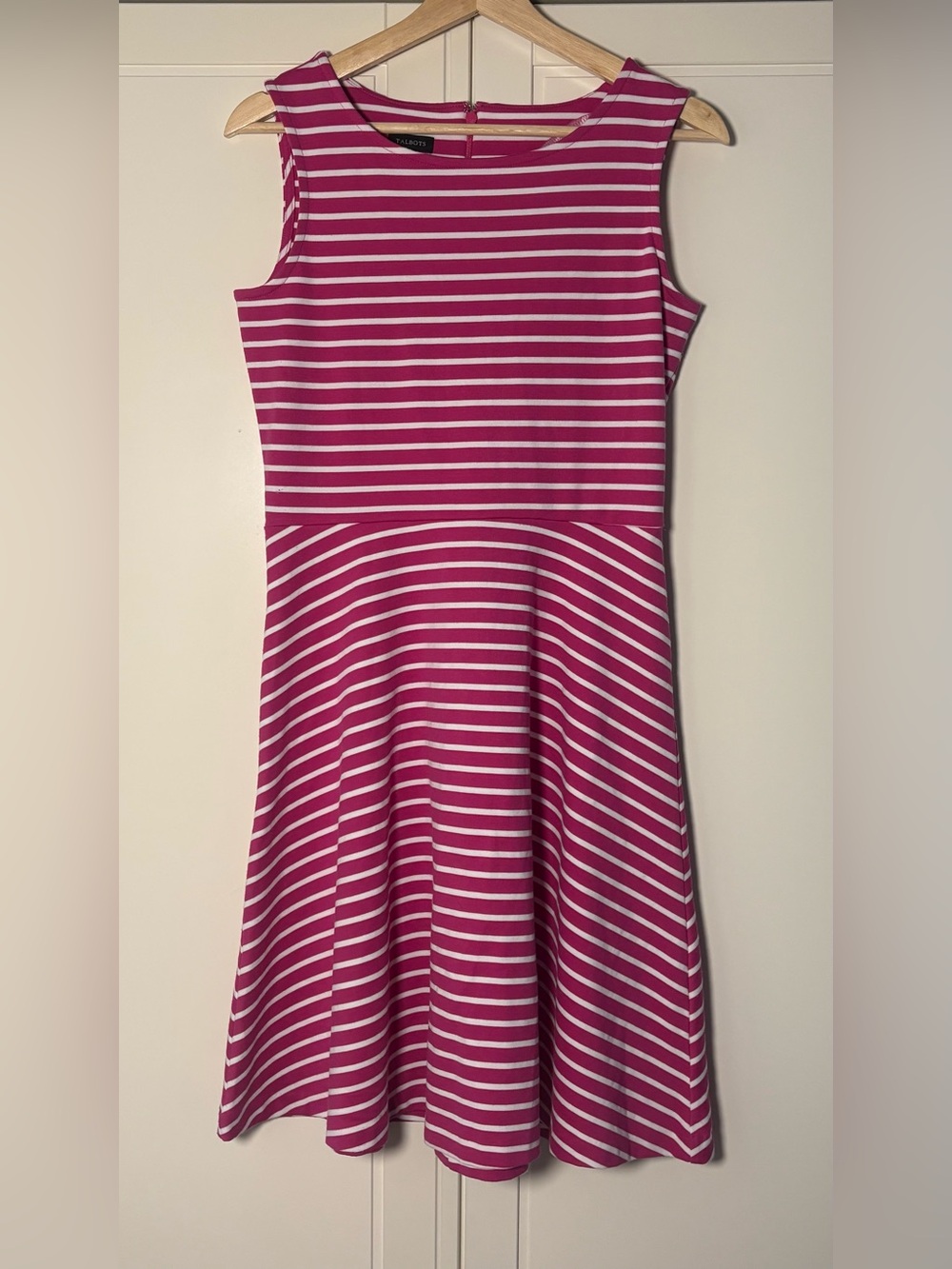 Talbots Pink & White Striped Sleeveless Fit & Flare Dress Size small